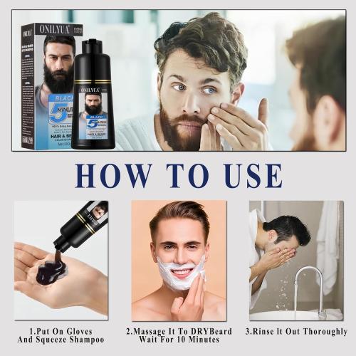 Color Black Men’s Beard Dye For Men Black In Minutes, Grey Reducing Mustache & Beard Wash & Conditioner 3 In 1, Black Beard Dye Shampoo, Long-Lasting With Natural Extract, Gifts for Men Dad