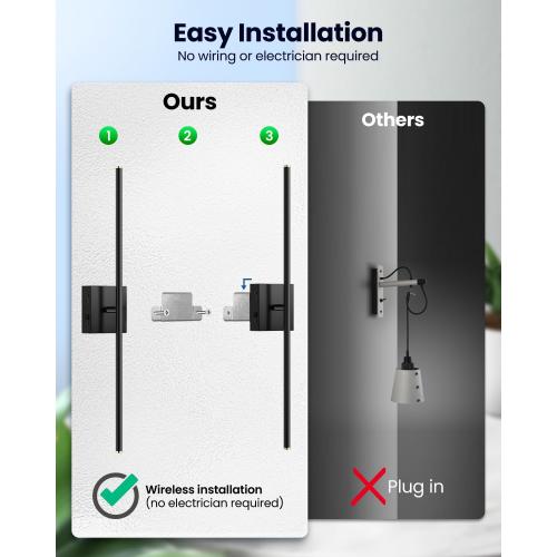 CLY Battery Operated Wall Sconce Set of 2: Rechargeable Wall Lights Wireless Sconces with Remote, 350° Rotate Dimmable Magnetic Wall Scone Lighting Decor for Bedroom Living Room Hallway, 28Inch