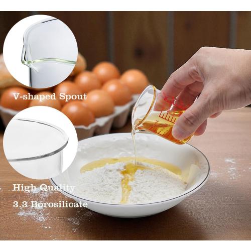 High Borosilicate Glass Measuring Cup-V-Shaped Spout，Glass Measuring Beaker for Kitchen or Restaurant, Easy to Read, 60 ML (2 Oz)-Pack of 2