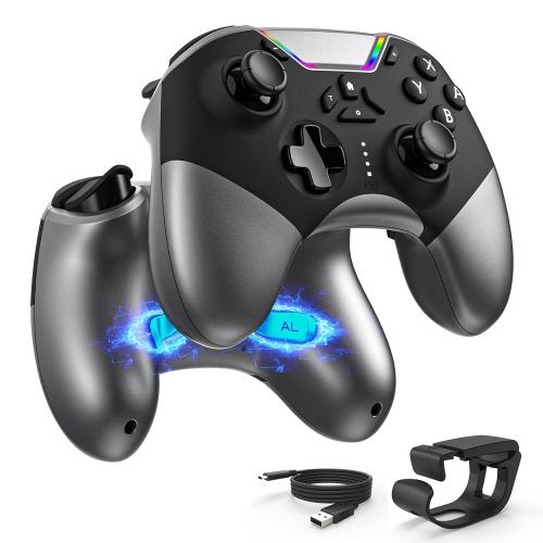 Bluetooth Controller for Switch/PC/iPhone/Android/Apple Arcade MFi Games/TV/Steam, Hall Effect Joysticks Wireless Game Controller Gamepad with/Phone Clip/Lock Speed/Macro/6-Axis Gyro/Dual Motors/Turbo