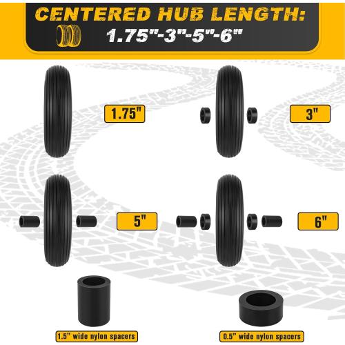 4.00-6 Flat-free Tire and Wheel, 13 Wheelbarrow Wheels and Tires with 5/8 or 3/4 Bearings 4.00-6 Solid Tires Replacement for Wheelbarrow, Gorilla Cart, Hand Trucks, Garden Carts(2 PCS)