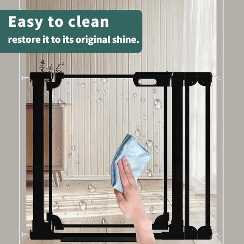 Clear Baby Gate 29.13-37.79 Wide Acrylic Safety Proof Dog Puppy Pet Barrier for Stairs, Transparent Adjustable Pressure Mounted No Drill Auto Close Indoor, Doorways, Hallway,Black