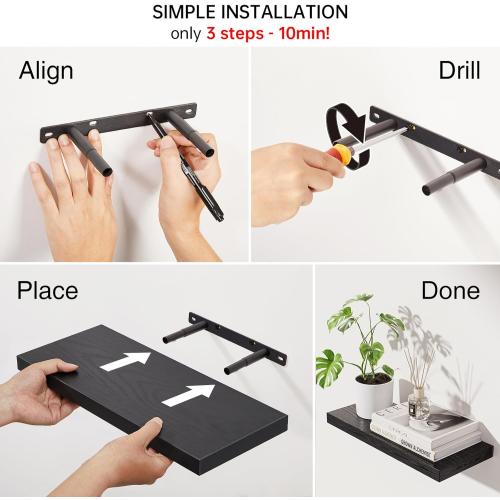 BAYKA Floating Shelves for Wall, Wall Mounted Rustic Wood Shelves for Bathroom, Bedroom, Living Room, Kitchen, Hanging Shelf for Books/Storage/Room Decor with 22lbs Capacity (Black, Set of 3, 15.7in)