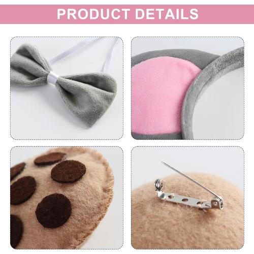 Mouse Costume Set and 4 pcs Cookie Brooches Mouse Ears Headband Bow Tie Tail Halloween Party Dress up Accessories
