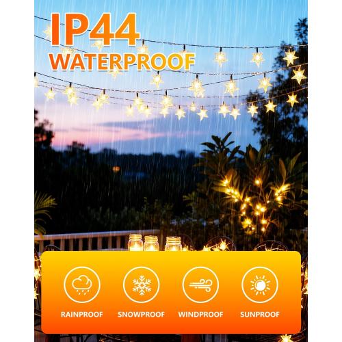 Twinkle Star 100 LED Star String Lights, 33FT Plug in Fairy String Lights Waterproof for Bedroom Decor, Indoor, Outdoor, Wedding Party, Christmas Tree, New Year, Ramadan, Warm White