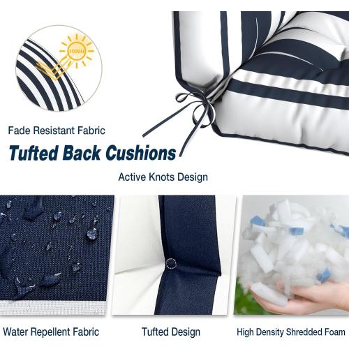Outdoor Chair Cushions, Tufted Back Patio Furniture Cushions Set of 2, Water Repellent Wicker High Back Chair Cushion for Home Garden Lounge Deep Chairs, 42x21x4 Inch, Cabana Navy