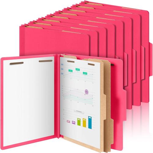 Skyygemm 12 Pcs Classification Folders Letter Size Bulk - 2 Dividers Pressboard File Folder with 3. 5 Inch Expansion, 2 Prongs Fastener, Heavy Duty Office File Organizer for Teacher Medical (Hot Pink)