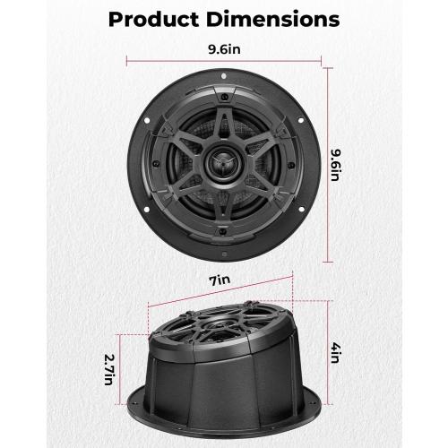 KEMIMOTO 6.5 inch Speaker with Enclosure Pods, No Worry About Speakers Compatibility, IPX5 Water-Resistant Coaxial Speaker Box, Universal Fit for UTVs, RVs, Cars, Boats, Trunks, Golf Carts
