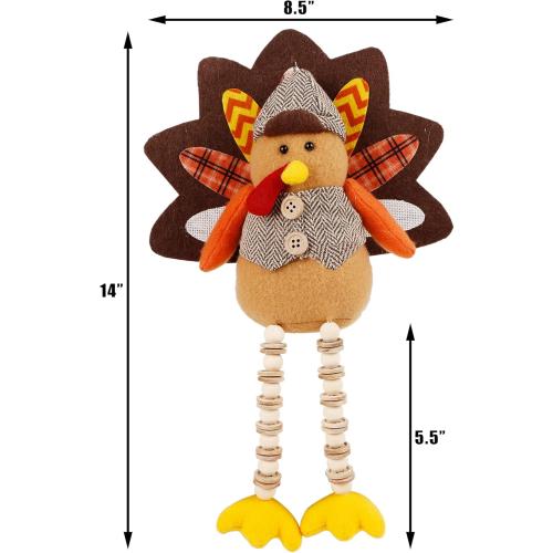 winemana 2 Pack Thanksgiving Turkey Decorations - Stuffed Animal Shelf Sitters with Dangling Legs for Table, Cute Turkeys Figurine Fall Decor for Home, Porch & Indoor Mantel Holiday Decor