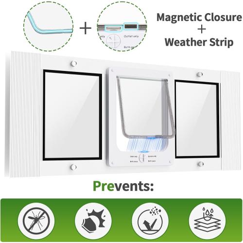 Quick-Fit Cat Door for Window of 23''-28'' Adjustable Width with Magnetic Auto Closure, Aluminum Frame Pet Door for Window Insert, Suitable for Most Medium Cats & Small Dogs (S: 23''-28'')