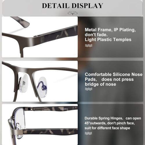 3 Pack Blue light Blocking Reading Glasses for Men, Stylish Metal Frame Readers