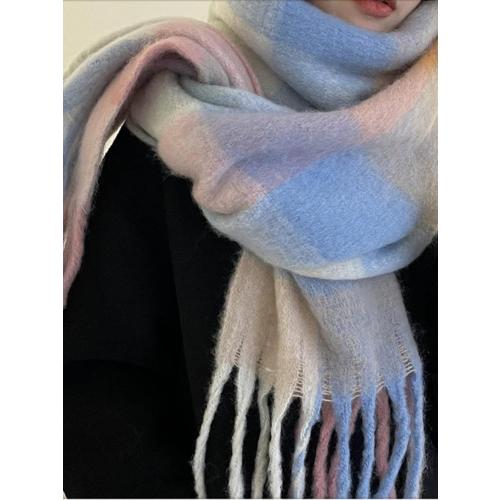 Women's Plaid Winter Scarf Soft Large Wraps Shawl Cold Weather Thick Blanket Scarfs with Fringe