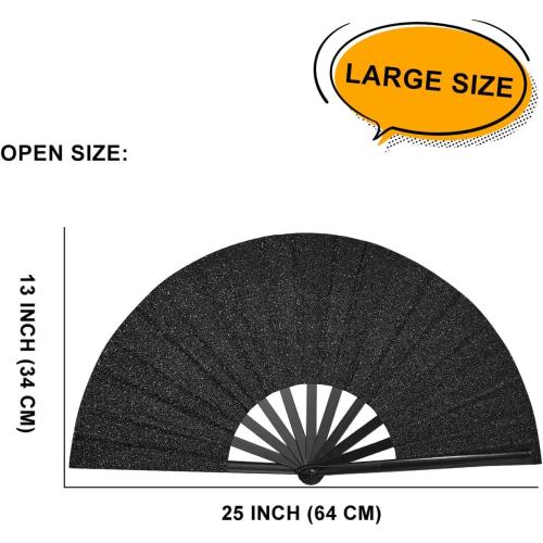 3PACK...Amajiji Rave Fans, Large Folding Hand Fan Popping Fan for Line Dancing, Big Clacking Fans Clap Fans Festival Fans Foldable for Boots On The Ground Dance,Music Festival, Party (Black)