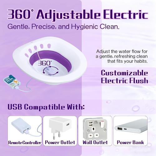 Electric Sitz Bath for Toilet Seat - Yoni Steam Seat -Portable Sitz Bath Tub for Hemorrhoids and Postpartum Care - Wide Seat - Deeper Bowl - Purple