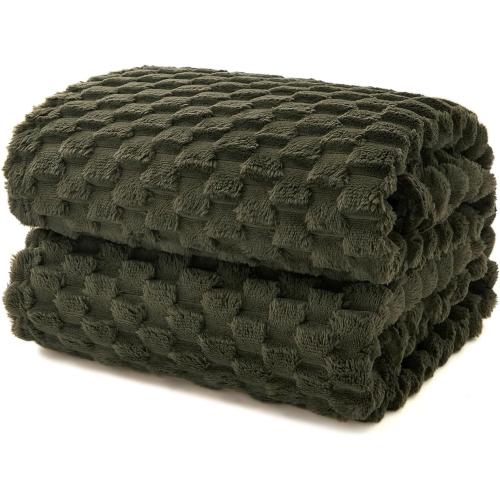 EXQ Home King Size Blanket for Bed or Couch - 3D Imitation Turtle Shell Jacquard Decorative Fleece Blankets - Cozy Soft Fuzzy Flannel Blanket Suitable for All Seasons(90×108,Dark Green)