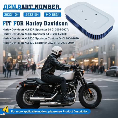 HD 29331-04 Air Filter Fit for 2004-2013 Harley Davidson Sportster XL883 XL883R XL883C XL883L XL883N XL1200L XL1200N XL1200C XL1200X XL1200R XL50 HD-8834