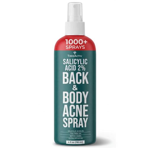 Back Acne Spray, 2% Salicylic Acid (BHA) Body Acne Spray, Fast-Drying Tea Tree Oil   Aloe Mist for Back, Chest, Shoulders & Butt, 4 fl oz