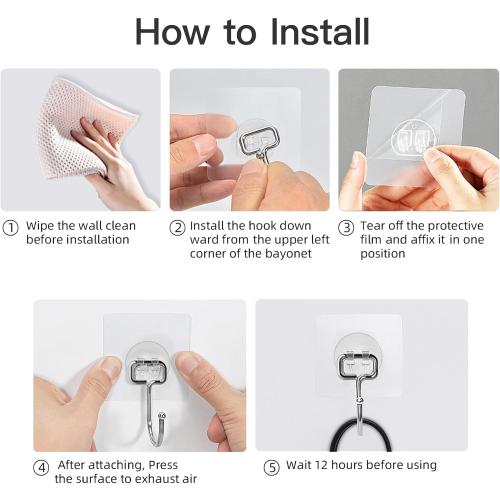 Large Hooks for Hanging Heavy-Duty 44Ib(Max) 10 Packs, Wall Hangers without Nails Self-Adhesive Traceless Clear and Removable, Waterproof and Rustproof Multiple Uses for Bathroom Kitchen Home