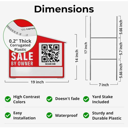 19×14 For Sale by Owner Sign (3-Pack) - Weatherproof, Double-Sided | Corrugated Plastic | Stakes & QR App Included