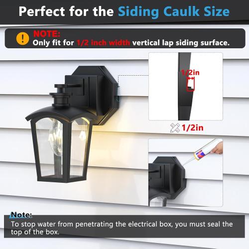 Siding Mounting Block, Siding Mounting Kit with Built-in Electrical Box, Vertical Siding Lamps Mounting Plate Siding Light Blocks for 1/2 inch Lap Siding, Black