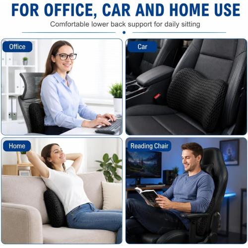 Lumbar Support Pillow - Memory Foam Back Cushion for Chair