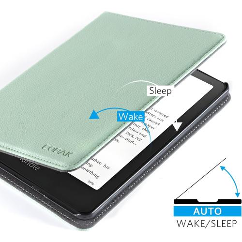 CoBak Case with Stand for Kindle Paperwhite 12th Gen 2024 Released (7) & Kindle Colorsoft Signature Edition - Durable PU Leather Cover with Auto Sleep Wake, Card Slot, Hand Strap Feature, Sage Green