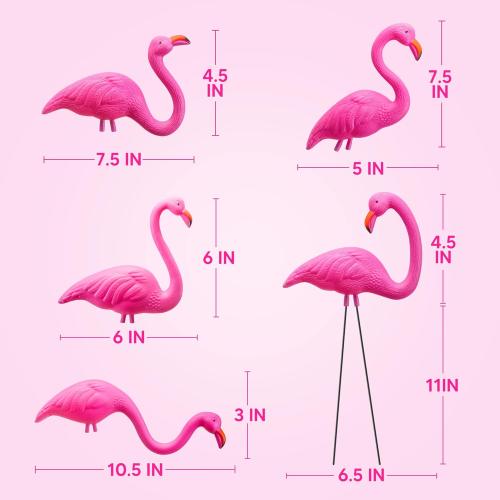 JOYIN 6 PACK Small Yard Flamingos Ornament Stakes, Mini Pink Flamingo Yard Decorations, Mini Lawn Plastic Flamingo Statue with Rubber Coating Metal Legs for Outdoor, Garden, Luau Party Gift (3-10IN)