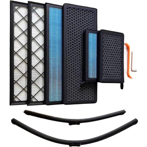 8 Pack HEPA Activated Carbon Cabin Air Filter, Frunk Pre Filter & Windshield Wiper Blades, OEM Fit PM2.5 Odor Removal Accessories for Tesla Model Y 2020‑2025, 2025 Juniper Refresh