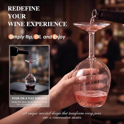 Upside Down Wine Glass Unique & Funny Wine Glasses Gifts for Women & Men