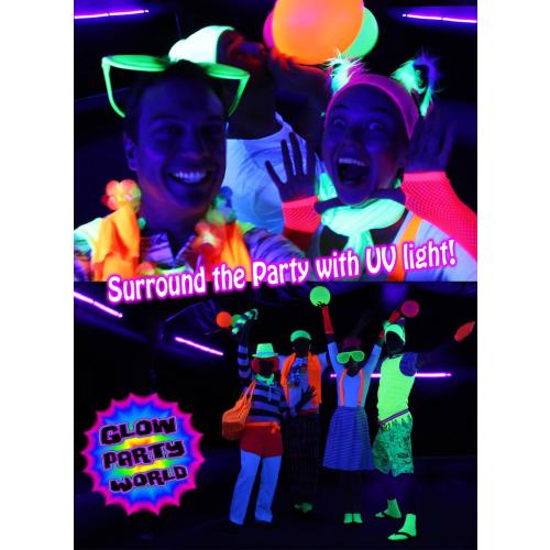 Black Lights for Glow Party! 115W Blacklight LED Strip kit. 4 UV Lights to Surround Your Neon Party. Ultraviolet Lighting for Big Rooms. Easy Set up! Glow in The Dark Party Supplies. Fiesta Luz Negra