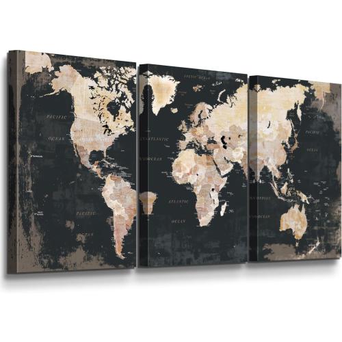 Living Room Wall Art Large Home Office Wall Decor Modern Motivational Giant World Map Pictures for Wall Decorations ( box is damaged but the product is a good condition)