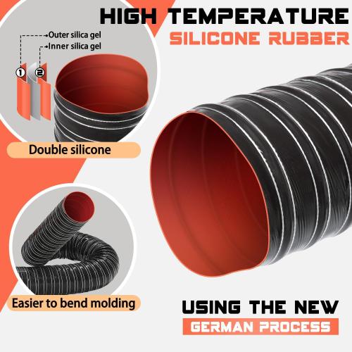 3 in Intake Hose Automotive Air Duct Hose Length 3 Meter (10 Feet) Double-layer Silicone Flexible Brake Cooling Ducting Induction vacuum hose for Air System (Black)
