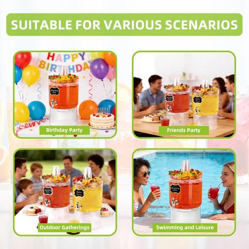 2 Gallon Beverage Dispenser for Parties 2 PACK, BPA-Free Drink Dispenser with No Drip Spigot, Juice Dispensers with Stand, Transparent Plastic Water Dispenser, Drink Fountains with Multi-Function Lid