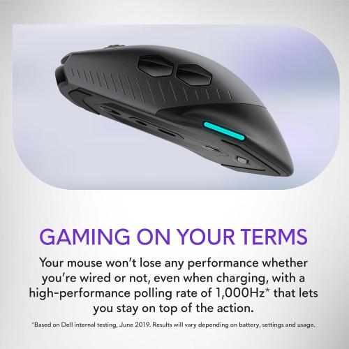 Alienware Wired/Wireless Gaming Mouse AW610M - 16000 DPI Optical Sensor, 350 Hour Rechargeable Battery, 7 Buttons, 3-ZONE 16.8m AlienFX RGB Lighting, Ergonomic - Dark Side of the Moon