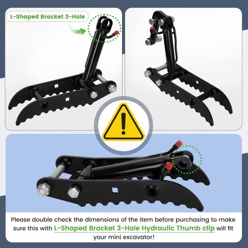 Mini Excavator Hydraulic Thumb,Compatible with Typhon&Agt Mini Excavators under 3 Tons,3-Hole Hydraulic Thumb for Chinese and L-Bracket Classic Mini Excavators,with L-Shaped Bracket&2 Hydraulic Hoses