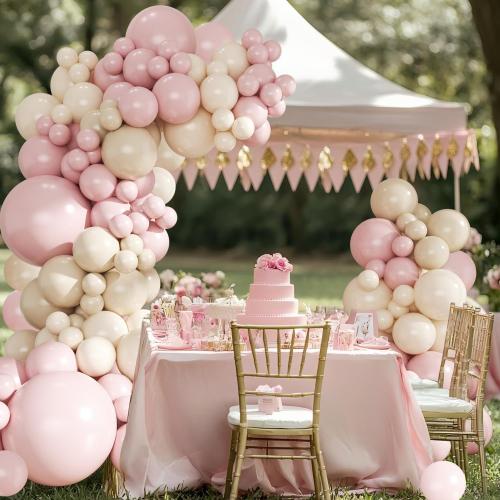 Dusty Pink Balloon Arch Garland Kit 124Pcs Boho Blush Neutral Pink White Sand White Balloons Different Size for Girls Baby Shower Birthday Wedding Gender Reveal Party Decorations