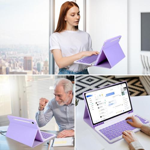 Keyboard Case for Samsung Galaxy Tab S9 FE 10.9/ S9 11 2023,Case with Keyboard for Samsung S9 FE with S Pen Holder,Detachable Wireless Bluetooth Keyboard for Galaxy S9 11 Auto Wake/Sleep, Purple