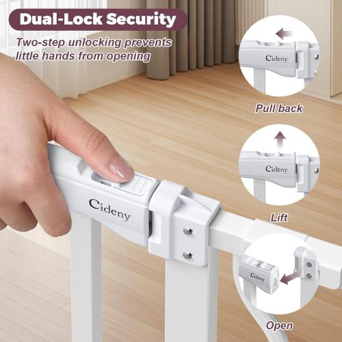 Size 34 Extra Color White Tall Baby Gate for Stairs, Auto Close Stroller Friendly Dog Gate Indoor for Doorways, Pressure Mounted 29-40 Wide Baby Gate, Easy Walk Through Gate for Children & Pets, White