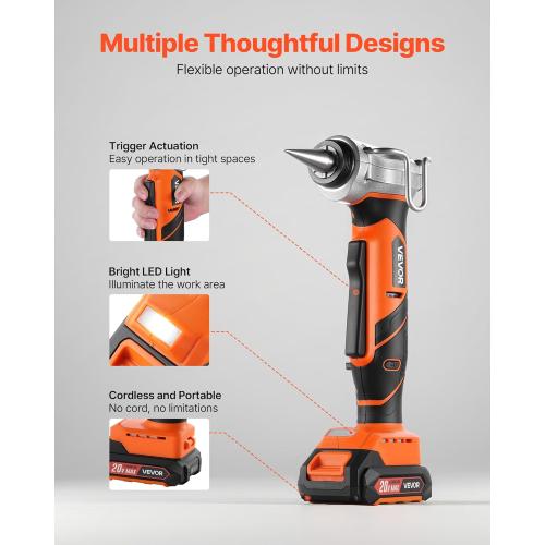 VEVOR Cordless Tube Expander, 20V Max Electric Tubing Expansion Tool for 1/2, 3/4, 1 PEX-A Pipes, 22000RPM Pipe Expander with 3 Expanding Head, 2pcs 2AH Battery, Fast Charger & Carrying Case