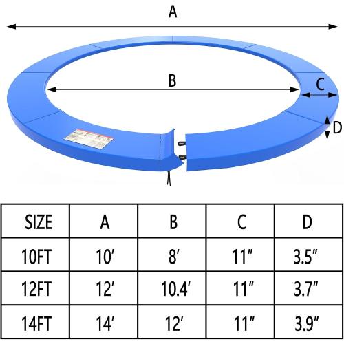 Blue and green up to 14ft Trampoline Pad, 10ft 12ft 14ft Trampoline Replacement Safety Pad, Waterproof and Tear-Resistant Safety Spring Cover Round Frame Pad