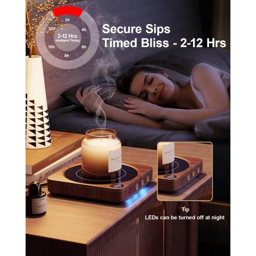 House Gem Coffee Mug Warmer for Desk, Candle Warmer Plate, 12H Timer, Wood