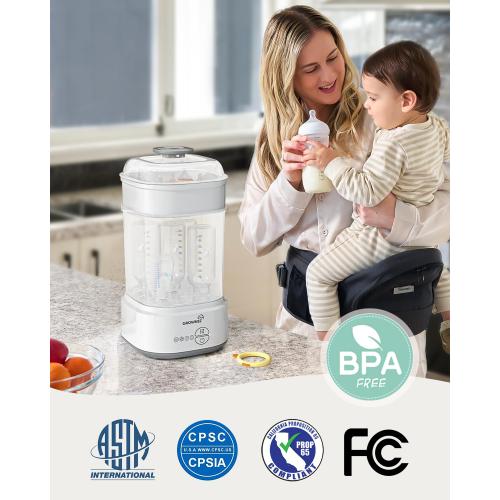 GROWNSY Bottle Sterilizer and Dryer, Compact Electric Steam Baby Bottle Sterilizer (Esterilizador de Biberones), Bottle Sanitizer for Baby Bottles, Pacifiers, Pump Parts