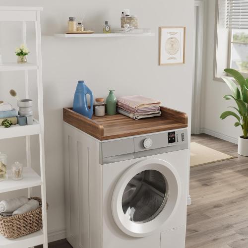 Washer Dryer Countertop, Countertop for Washer and Dryer with Non-Slip Pads and Round Corner Edge Rails, 27.5 D x 27.5 W x 3.2 H, Laundry Room Organization(Chestnut)