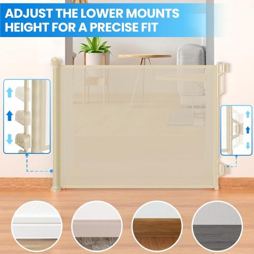 Retractable Safety Baby Gate or Mesh Dog Gate,Durable Portable Mesh Retractable Gate,Easy to Use for Stairs, Doorways, Hallways, Indoor, Outdoor, 33.5 Tall, Up to 45 Wide, Cream