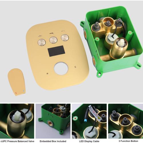 12Inch Brushed Gold Ceiling Shower System & 8Inch Wall-Mount Shower Faucet Set, 2 in 1 Handheld with Adjustable Slide Bar Included Temperature Display Valve and Trim Kit Can Work At Once