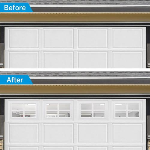 4 Pcs Garage Door Windows, Replacement Vinyl Windows Inserts Kit with UV Resistant Resin Glass, Garage Door Windows Inserts for Exterior Garage Doors, Clear Design(20.75x13.77'')