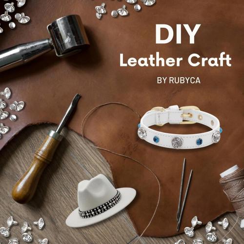 RUBYCA 600 Sets Czech White Clear Crystal Rhinestone Rapid Rivets Silver Color Metal Studs DIY LeatherCraft Kit for Clothing, Wedding, Art and Crafts with a Leather Hole Punch Tool