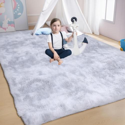Large Area Rug, Thickened Fluffy Area Rugs for Bedroom, Ultra Soft Non-Slip Large Fuzzy Rug, Bedroom Rug Under Bed for Nursery, Kids, Girls, Boys Light Grey