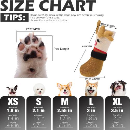 EXPAWLORER Christmas Anti Slip Dog Socks to Prevent Licking Paws, Boots & Paw Protectors with Grippers,Doggie Booties for Hardwood Floors for Large Senior Dogs Lifelike Costume Reindeer large