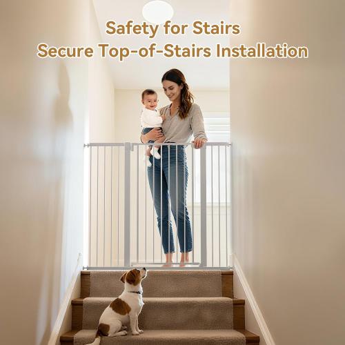 43 inch Tall Safety Dog Gate Adjustable 29.7-45.2 inch Extra-Wide Metal Pet Gate Drill-Free Pressure-Mount Installation kit Self-Closing Cat Gate for Stairwells、Doorways（White）